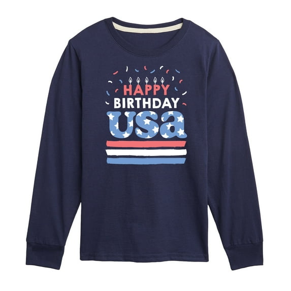 Instant Message - Happy Birthday USA - Celebratory Cake - Toddler & Youth Long Sleeve Graphic T-Shirt
