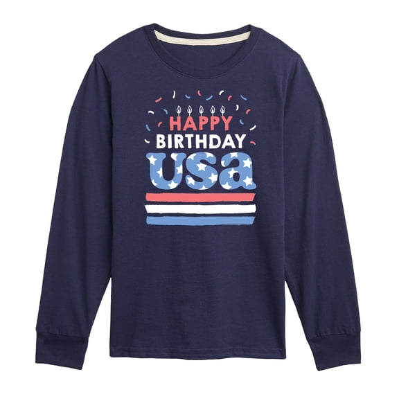 Instant Message - Happy Birthday USA - Celebratory Cake - Toddler & Youth Long Sleeve Graphic T-Shirt