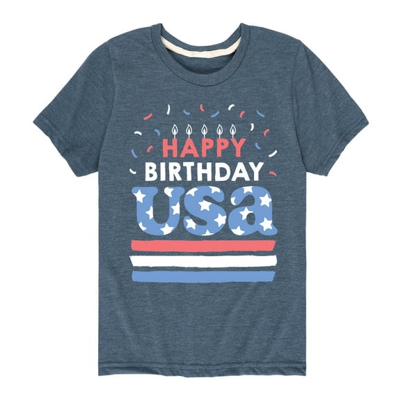 Instant Message - Happy Birthday USA - Celebratory Cake - Toddler & Youth Short Sleeve Graphic T-Shirt
