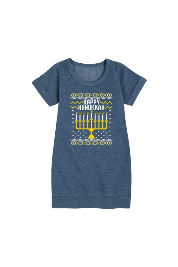 - Happy Hanukkah Graphic Short Sleeve Fleece Dress