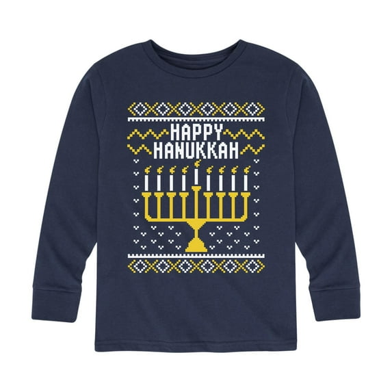 Instant Message - Happy Hanukkah Ugly Sweater Style - Youth Long Sleeve Tee
