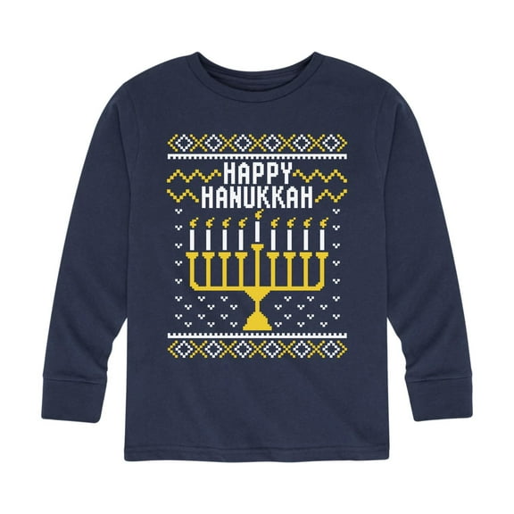 Instant Message - Happy Hanukkah Ugly Sweater Style - Youth Long Sleeve Tee