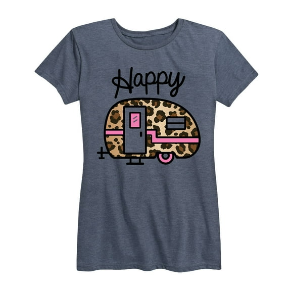 Instant Message - Happy Leopard Print Camper - Women's Short Sleeve Graphic T-Shirt