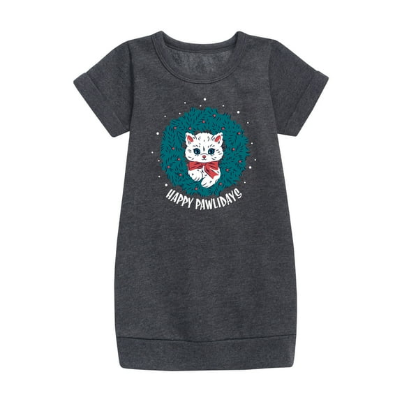 Instant Message - Happy Pawlidays Christmas - Toddler & Youth Girls Fleece Dress