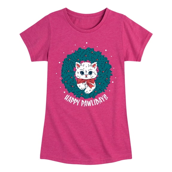 Instant Message - Happy Pawlidays - Toddler & Youth Girls Short Sleeve Graphic T-Shirt