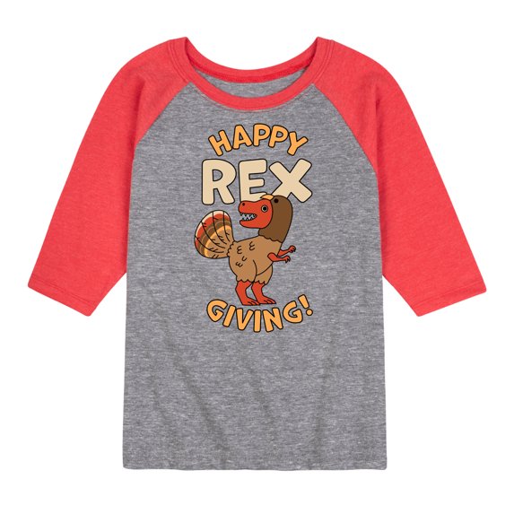 Instant Message - Happy Rex Giving - Toddler & Youth Raglan Graphic T-Shirt