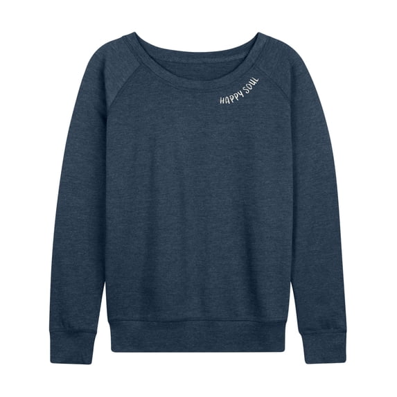 Instant Message - Happy Soul Women's Lightweight French Terry Wide Neck Long Sleeve Graphic Shirt