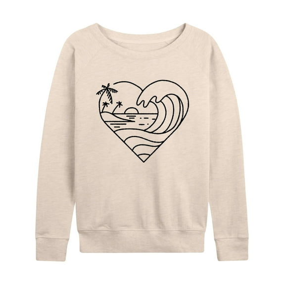 Instant Message - Heart Ocean Line Art - Women's Lightweight French Terry Long Sleeve Shirt