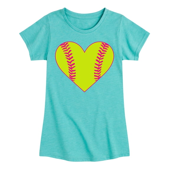 Instant Message - Heart Softball - Youth Girls Fitted Short Sleeve T-Shirt