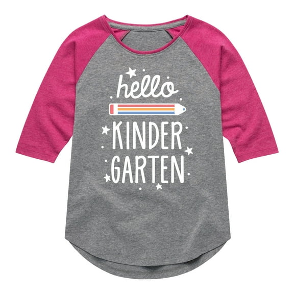 Instant Message - Hello Kindergarten - Toddler & Youth Girls Raglan Graphic T-Shirt