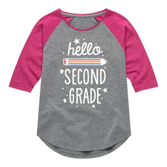 Instant Message - Hello Second Grade - Toddler & Youth Girls Raglan Graphic T-Shirt
