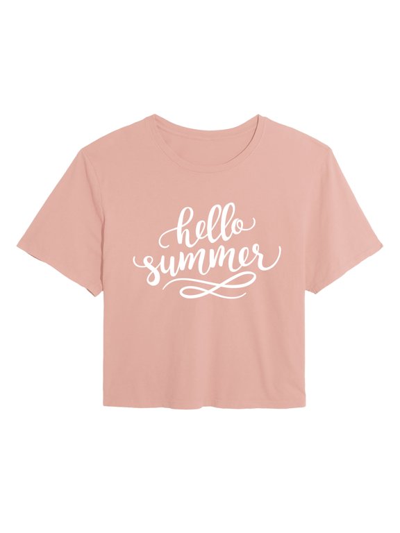 - Hello Summer Script Women's Cropped Graphic T-Shirt