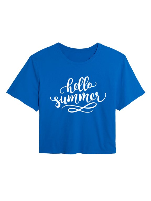 - Hello Summer Script Women's Cropped Graphic T-Shirt