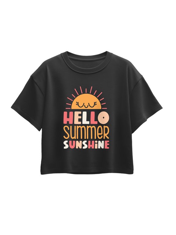 - Hello Summer Sunshine Girls' Short Sleeve Boxy Graphic T-Shirt
