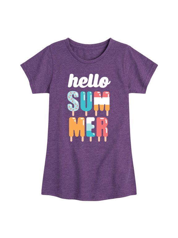 - Hello Summer Girls' Fitted Short Sleeve Graphic T-Shirt