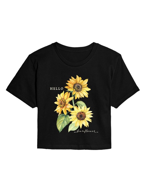- Hello Sunflower Women's Cropped Graphic T-Shirt