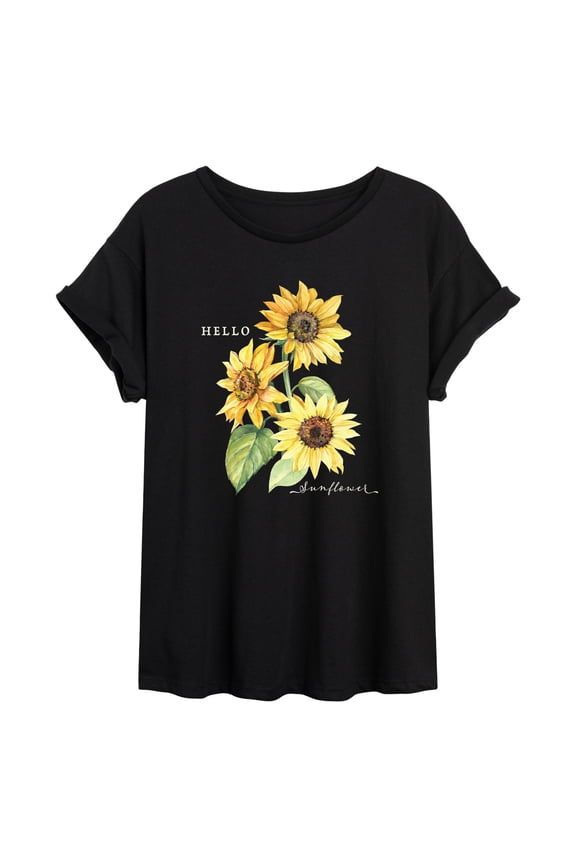 - Hello Sunflower - Juniors Oversized Graphic T-Shirt