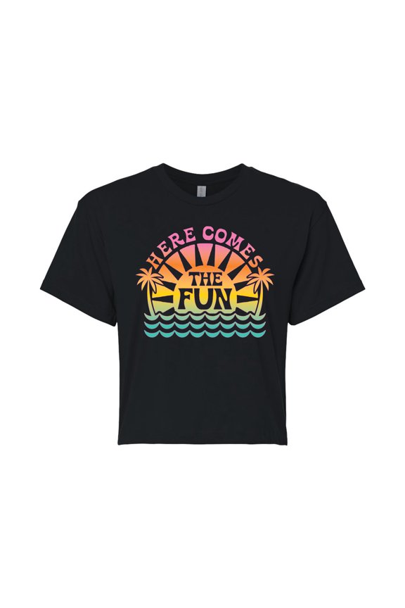 - Here Comes The Fun - Juniors Cropped Graphic T-Shirt