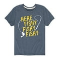thumbnail image 1 of Instant Message - Here Fishy Fishy Fishy, Pole  - Youth Short Sleeve Tee, 1 of 5