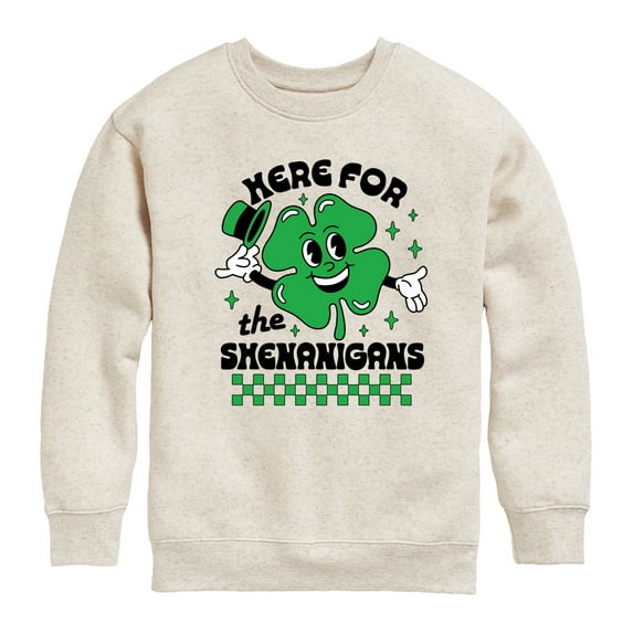 Instant Message - St. Patrick's Day Here For The Shenanigans - Toddler & Youth Crewneck Fleece Sweatshirt