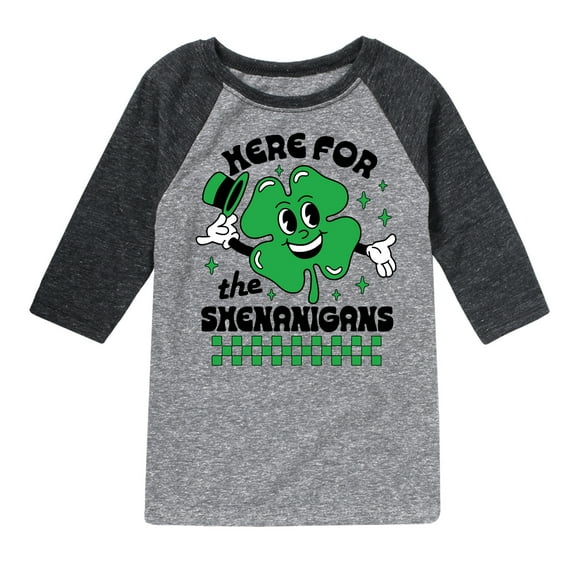 Instant Message - St. Patrick's Day Here For The Shenanigans - Toddler & Youth Raglan Graphic T-Shirt