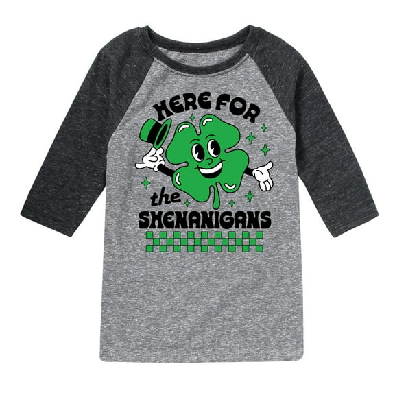 Instant Message - St. Patrick's Day Here For The Shenanigans - Toddler & Youth Raglan Graphic T-Shirt