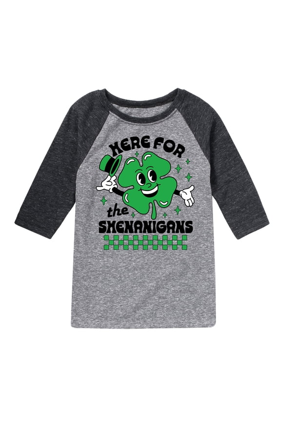 - St. Patrick's Day Here For The Shenanigans - Toddler & Youth Raglan Graphic T-Shirt