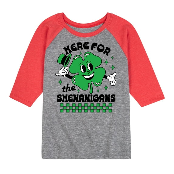Instant Message - Here For The Shenanigans - Toddler & Youth Raglan Graphic T-Shirt