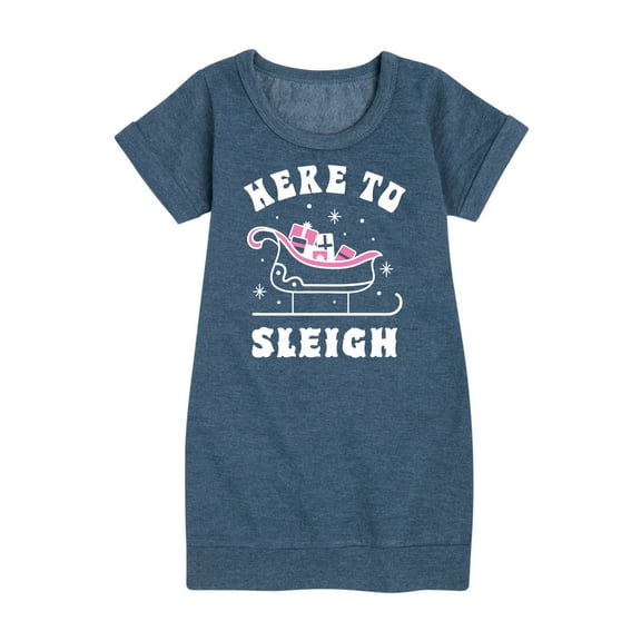 Instant Message - Here To Sleigh Christmas - Toddler & Youth Girls Fleece Dress