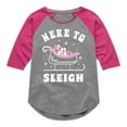 thumbnail image 1 of Instant Message - Here To Sleigh Christmas - Toddler & Youth Girls Raglan Graphic T-Shirt, 1 of 6