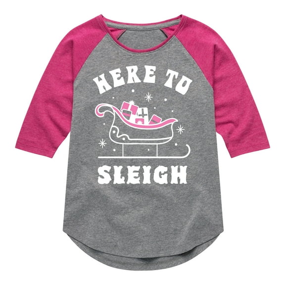 Instant Message - Here To Sleigh Christmas - Toddler & Youth Girls Raglan Graphic T-Shirt