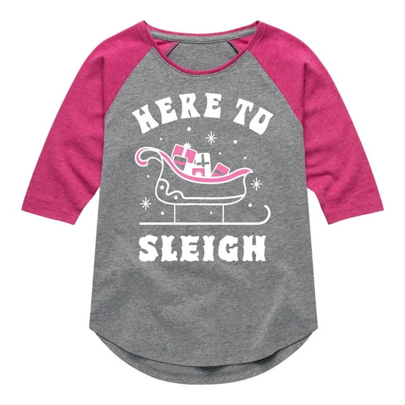 Instant Message - Here To Sleigh Christmas - Toddler & Youth Girls Raglan Graphic T-Shirt