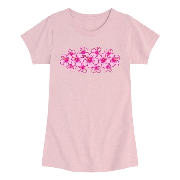 Instant Message - Hibiscus Flowers Fitted Short Sleeve Graphic T-Shirt