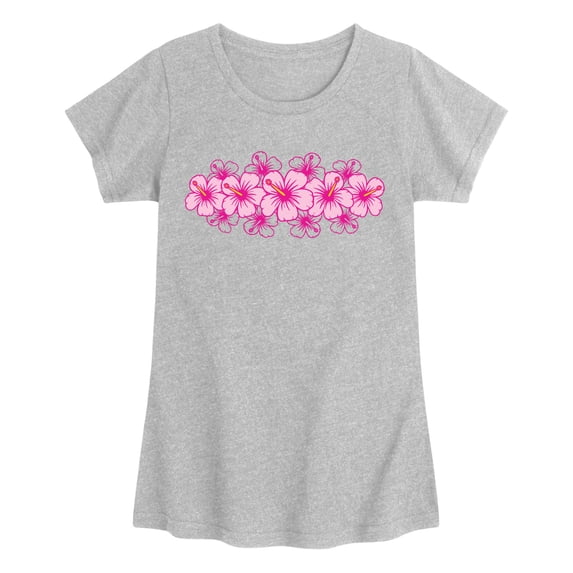 Instant Message - Hibiscus Flowers Fitted Short Sleeve Graphic T-Shirt