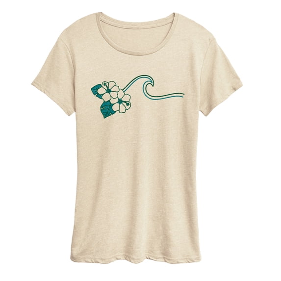 Instant Message - Hibiscus and Wave Short Sleeve Graphic T-Shirt
