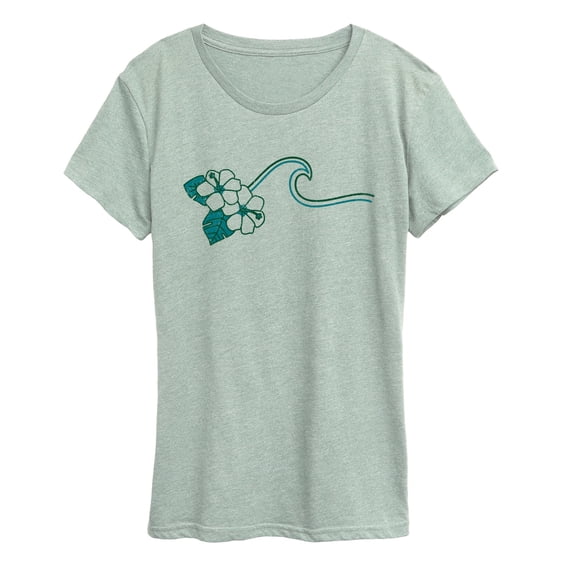 Instant Message - Hibiscus and Wave Short Sleeve Graphic T-Shirt