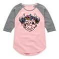 thumbnail image 1 of Instant Message - Highland Cow Flower Crown - Toddler And Youth Girls Raglan Graphic T-Shirt, 1 of 6