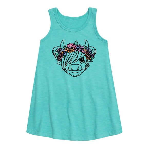 Instant Message - Highland Cow Flower Crown - Toddler and Youth Girls A-line Dress