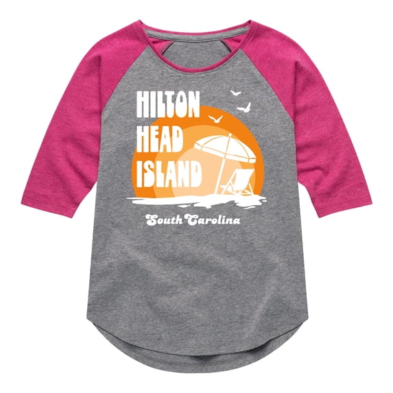 Instant Message - Hilton Head Island - Toddler & Youth Girls Raglan Graphic T-Shirt