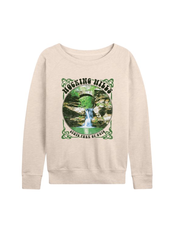- Hocking Hills State Park Women's Lightweight French Terry Wide Neck Long Sleeve Graphic Shirt