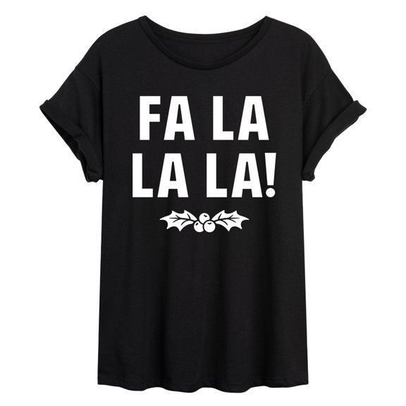 Instant Message - Holly Fa La La La - Juniors Oversized Graphic T-Shirt