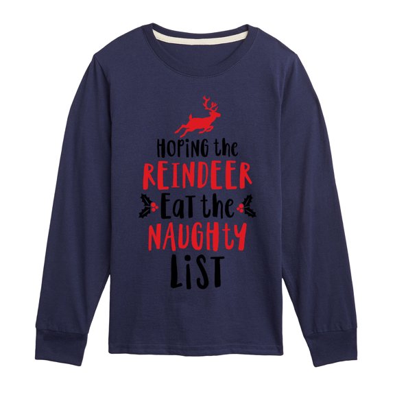 Instant Message - Hoping Reindeer Eat Naughty List - Kids Long Sleeve Tee