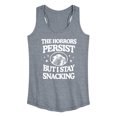 thumbnail image 1 of Instant Message - Horrors Persist Stay Snacking - Women's Racerback Tank Top, 1 of 5