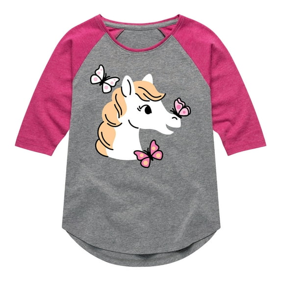 Instant Message - Horse Butterfly - Toddler & Youth Girls Raglan Graphic T-Shirt