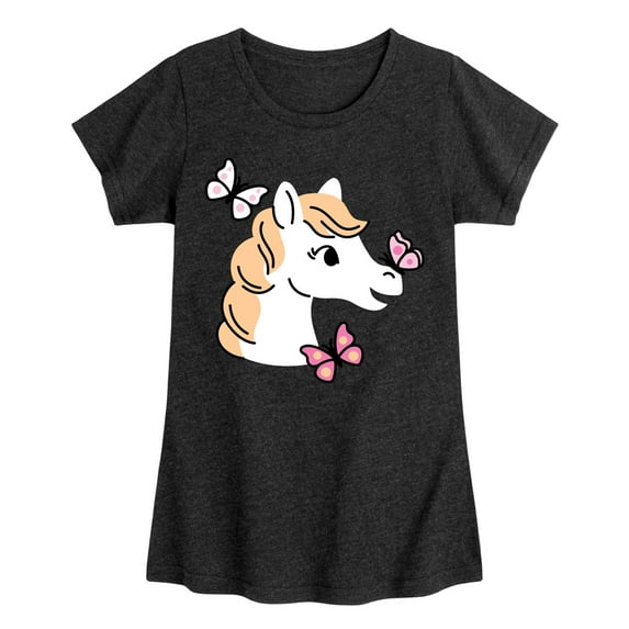 Instant Message - Horse Butterfly - Toddler & Youth Girls Short Sleeve Graphic T-Shirt