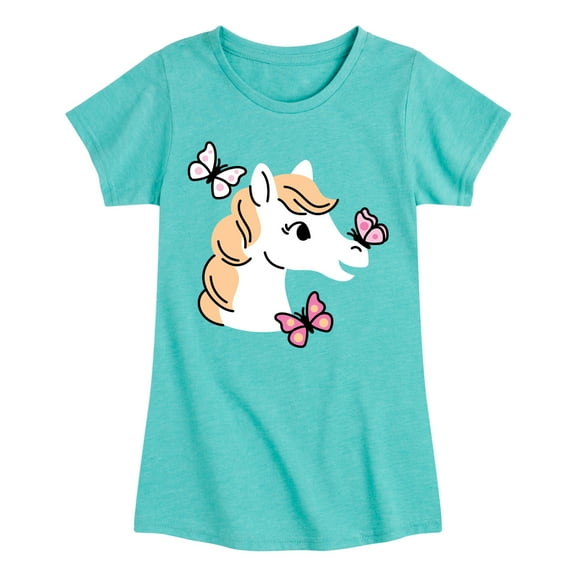 Instant Message - Horse Butterfly - Toddler & Youth Girls Short Sleeve Graphic T-Shirt