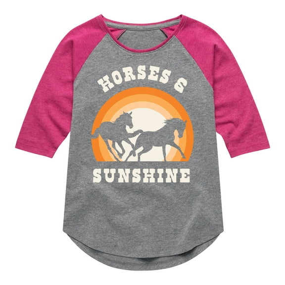 Instant Message - Horses And Sunshine - Toddler & Youth Girls Raglan Graphic T-Shirt