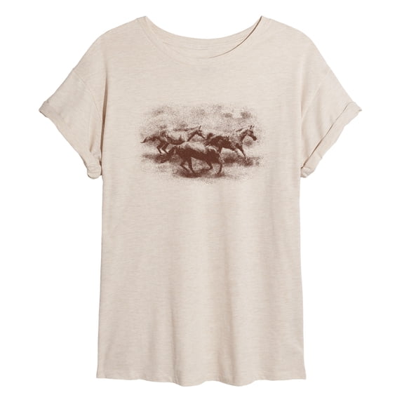 Instant Message - Horses Running Oversized Graphic T-Shirt