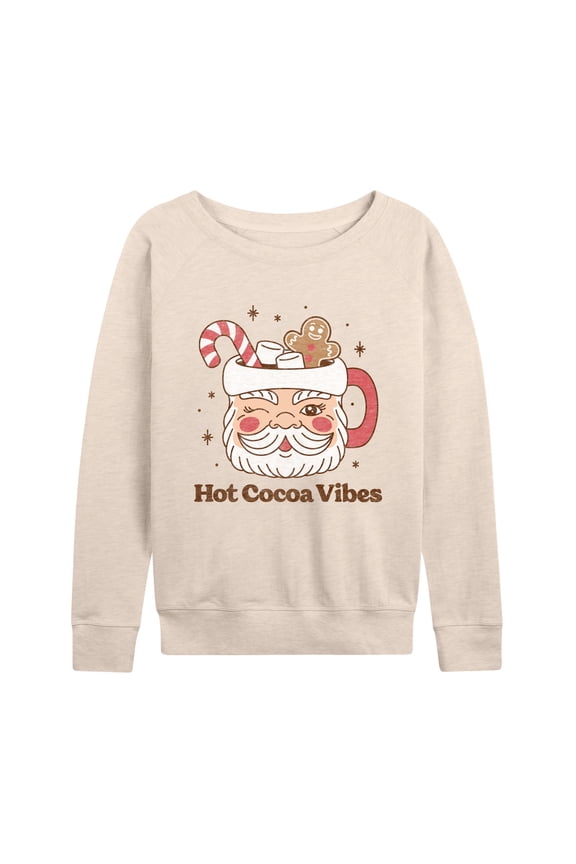 - Hot Cocoa Vibes Retro Santa Mug Christmas- Women's Lightweight French Terry Long Sleeve Shirt