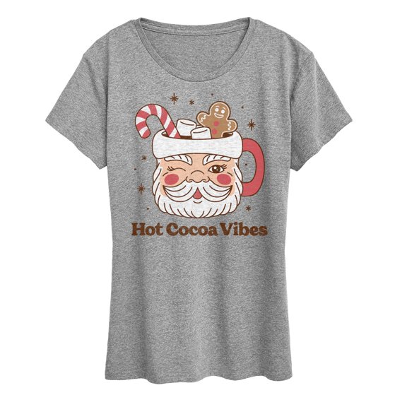Instant Message - Hot Cocoa Vibes Retro Santa Mug Christmas- Women's Short Sleeve Graphic T-Shirt